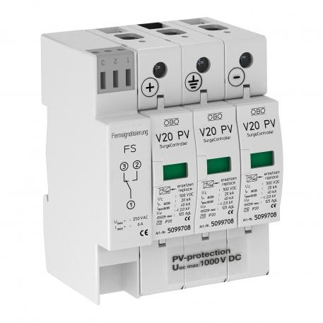 PV-overspanningsbeveiliging V20, 1000 V DC met extern wisselcontact 3 | IP20