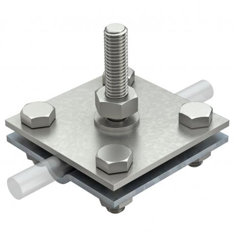 Kruisverbinder voor platte en ronde geleider met schroefdraadbout M10x45 Rd 8-10/FL30 | Vuurverzinkt / rvs, roestvast 1.4301