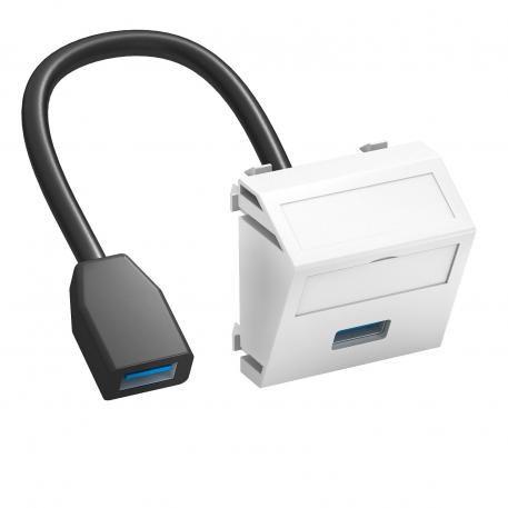 USB 2.0 / 3.0 aansluiting, 1 module, schuine uitlaat, met aansluitkabel zuiver wit; RAL 9010