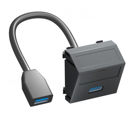USB 2.0 / 3.0 aansluiting, 1 module, schuine uitlaat, met aansluitkabel Zwartgrijs; RAL 7021