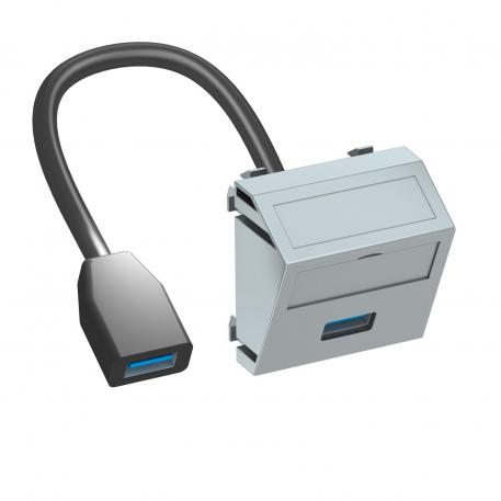 USB 2.0 / 3.0 aansluiting, 1 module, schuine uitlaat, met aansluitkabel aluminium gelakt